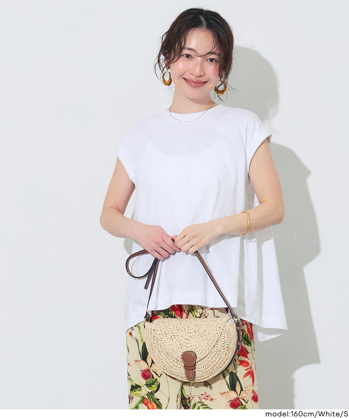 背後抓皺拼接無袖上衣 (Back-gathered roll-up sleeve T-shirt)
