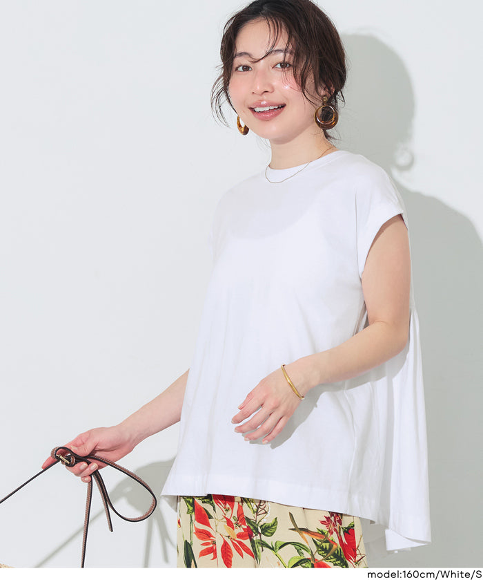 背後抓皺拼接無袖上衣 (Back-gathered roll-up sleeve T-shirt)