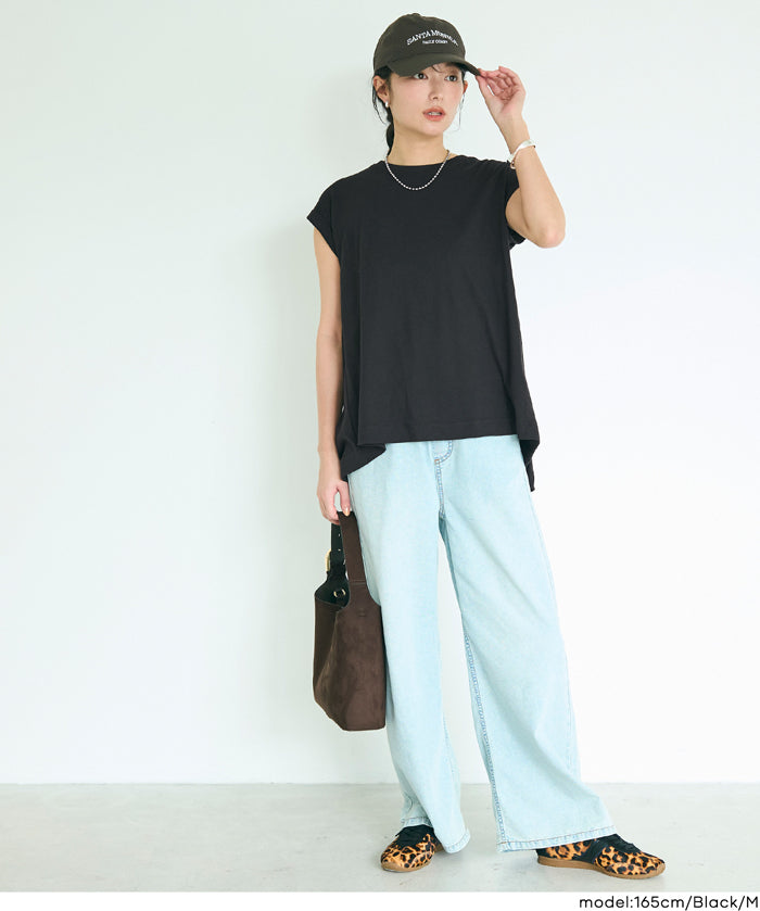 背後抓皺拼接無袖上衣 (Back-gathered roll-up sleeve T-shirt)