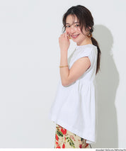 背後抓皺拼接無袖上衣 (Back-gathered roll-up sleeve T-shirt)