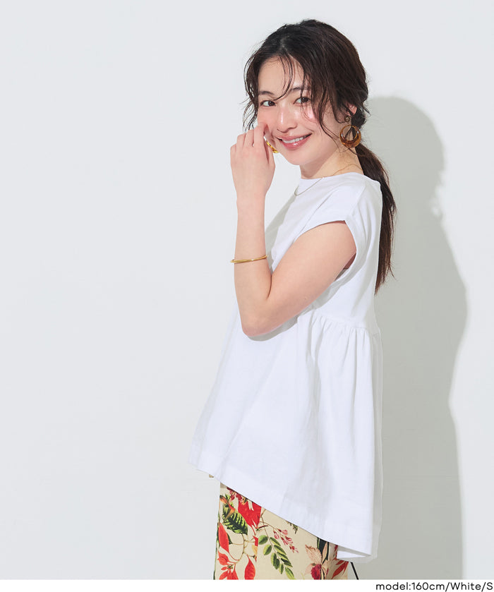 背後抓皺拼接無袖上衣 (Back-gathered roll-up sleeve T-shirt)