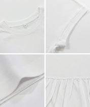 背後抓皺拼接無袖上衣 (Back-gathered roll-up sleeve T-shirt)