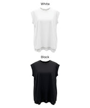 背後抓皺拼接無袖上衣 (Back-gathered roll-up sleeve T-shirt)