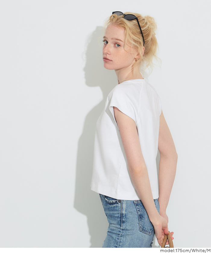 棉質淨色圓領法式袖T恤 (Smooth raglan sleeveless top)