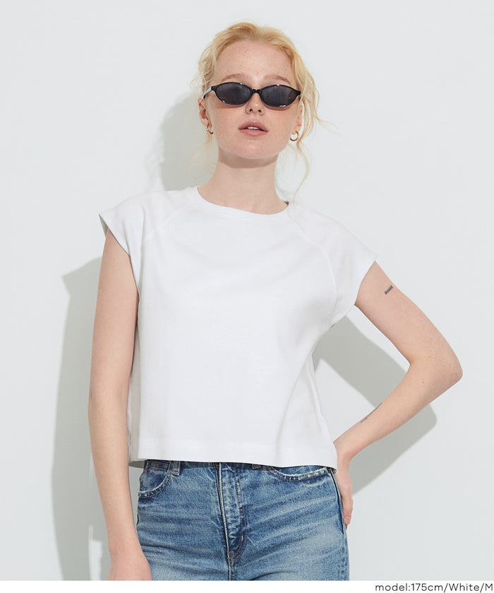 棉質淨色圓領法式袖T恤 (Smooth raglan sleeveless top)