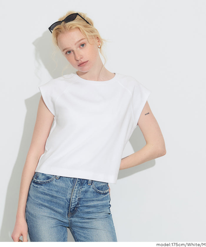 棉質淨色圓領法式袖T恤 (Smooth raglan sleeveless top)