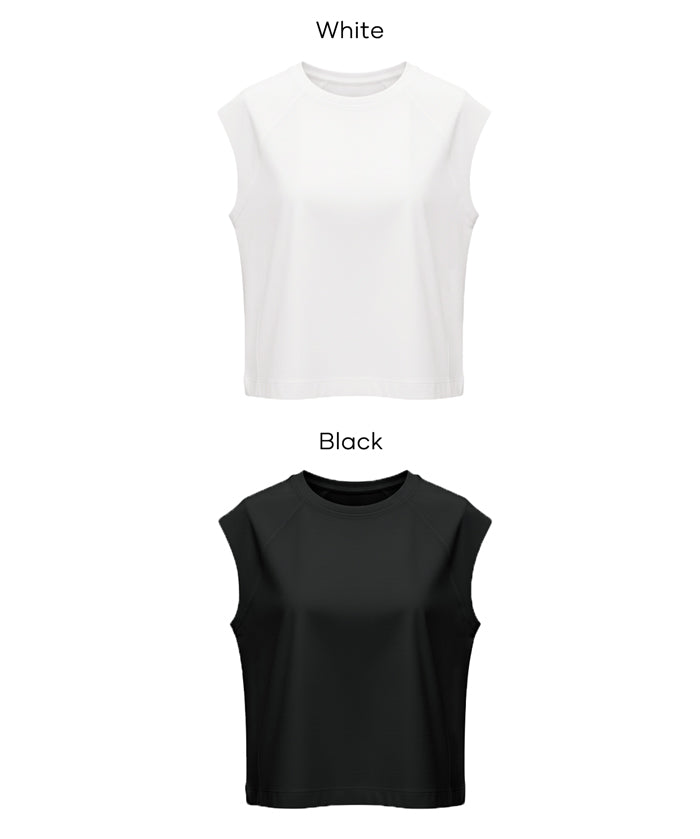 棉質淨色圓領法式袖T恤 (Smooth raglan sleeveless top)