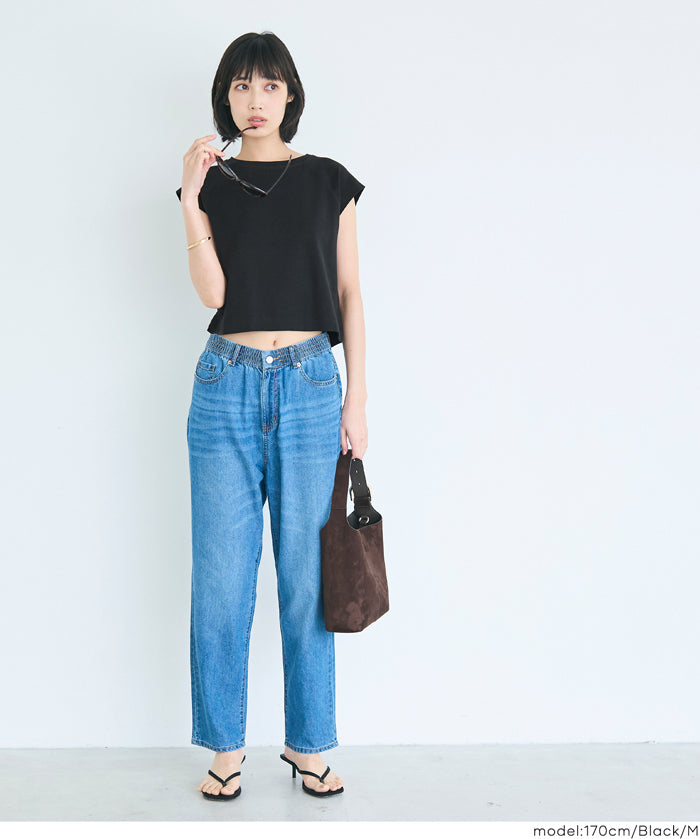 棉質淨色圓領法式袖T恤 (Smooth raglan sleeveless top)