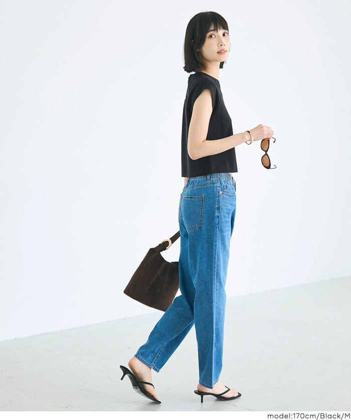棉質淨色圓領法式袖T恤 (Smooth raglan sleeveless top)