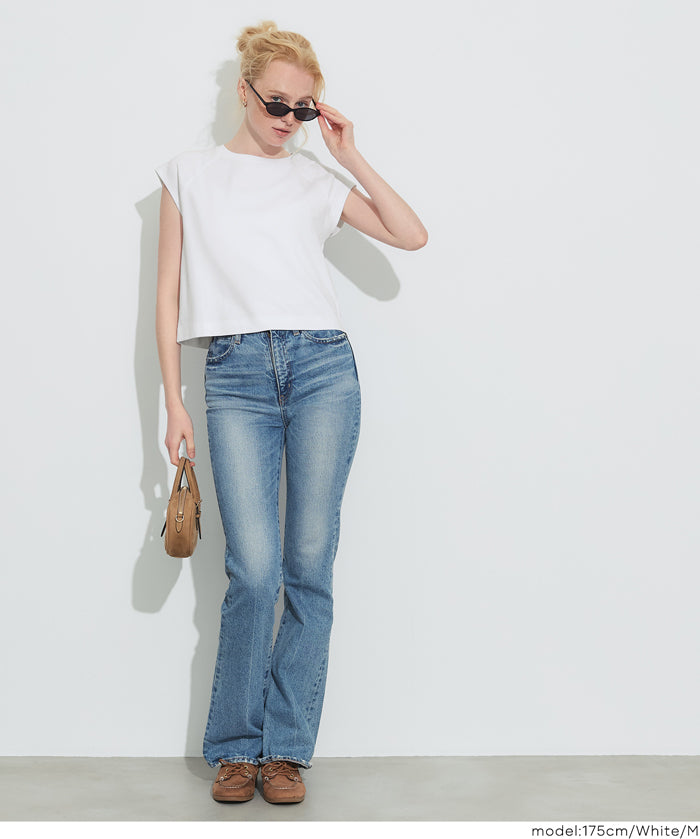 棉質淨色圓領法式袖T恤 (Smooth raglan sleeveless top)