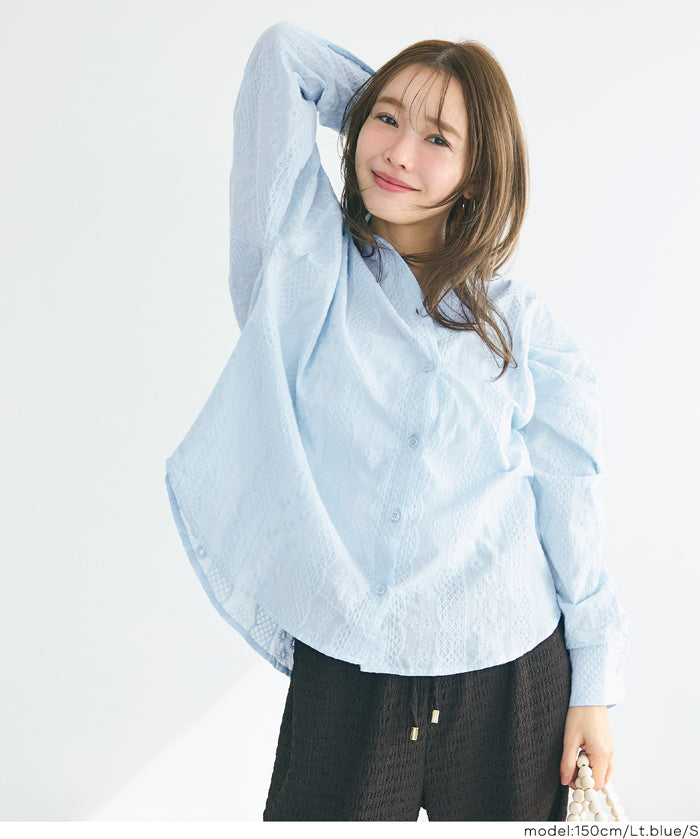 森系棉質蕾絲長袖襯衫