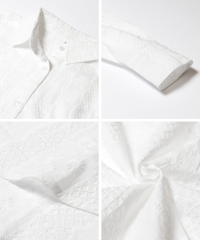 森系棉質蕾絲長袖襯衫