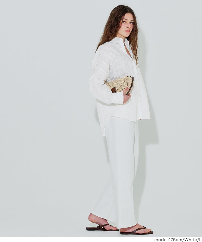 森系棉質蕾絲長袖襯衫