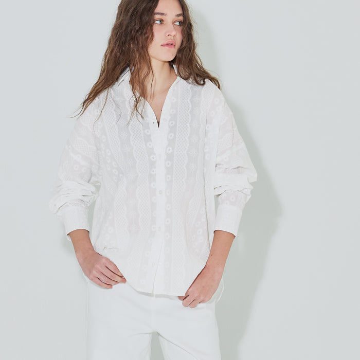 森系棉質蕾絲長袖襯衫
