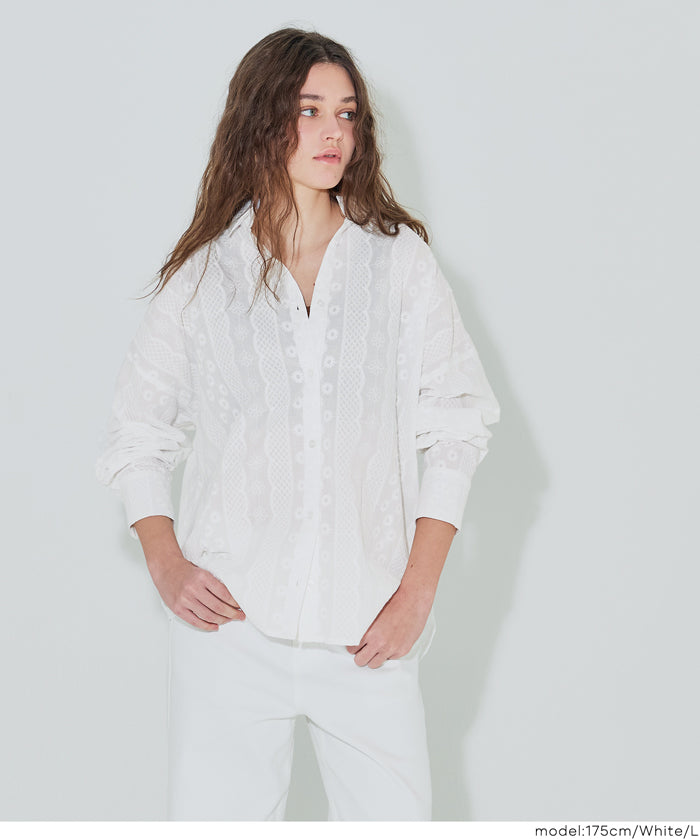 森系棉質蕾絲長袖襯衫