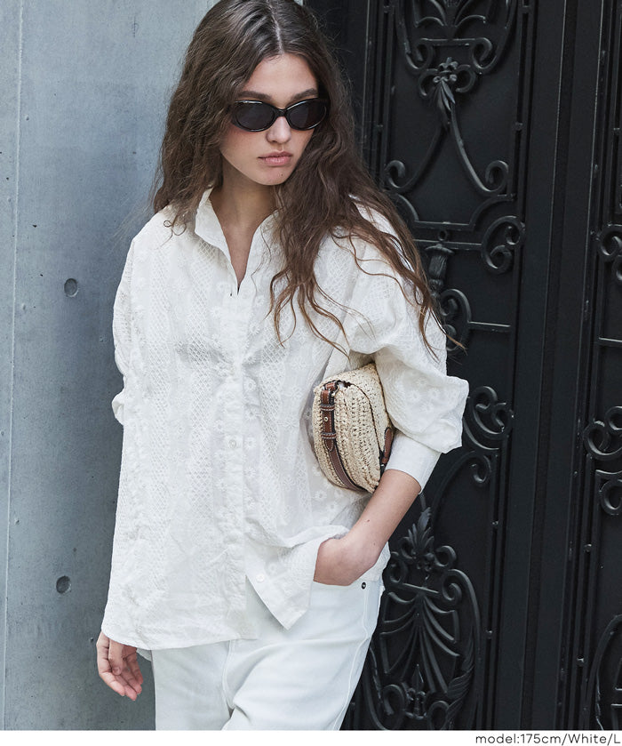 森系棉質蕾絲長袖襯衫