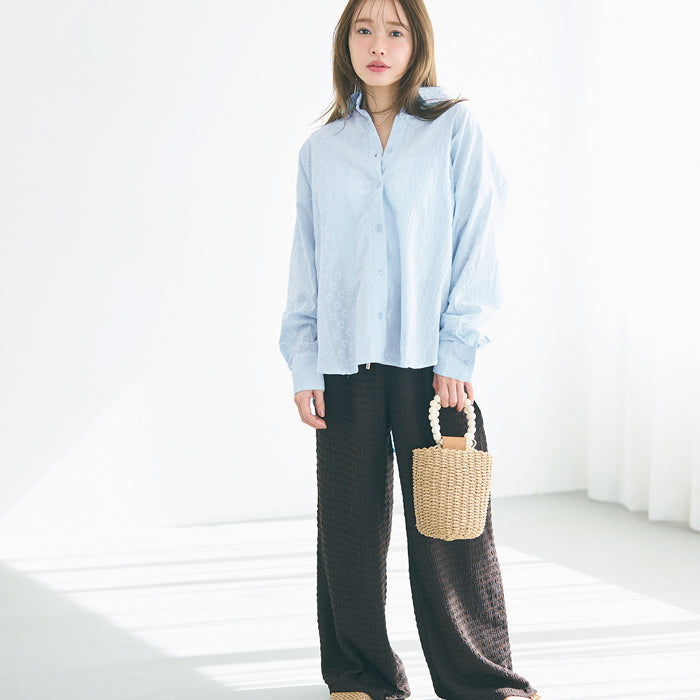 森系棉質蕾絲長袖襯衫