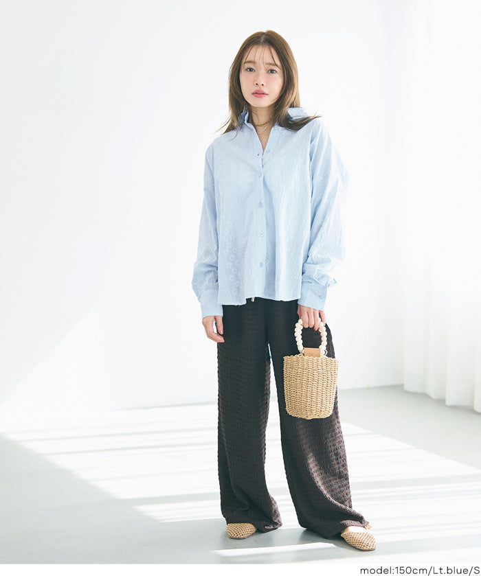 森系棉質蕾絲長袖襯衫