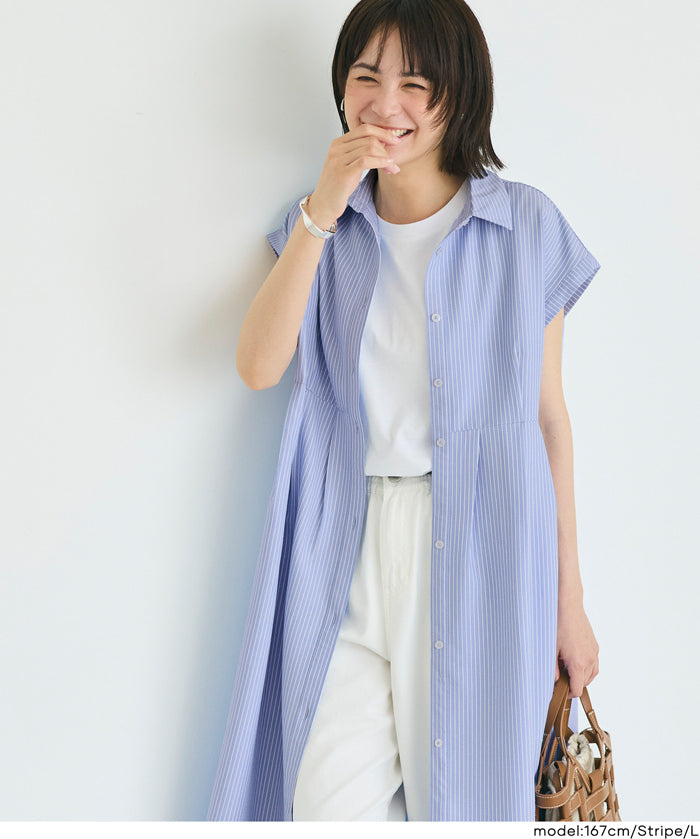 日系長版短袖襯衫連衣裙(Tucked Shirt Dress)