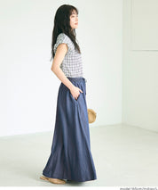 水洗牛仔抽繩A字長裙 (Flowy denim flared skirt)