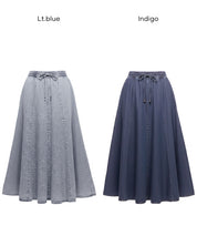 水洗牛仔抽繩A字長裙 (Flowy denim flared skirt)