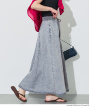水洗牛仔抽繩A字長裙 (Flowy denim flared skirt)