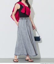 水洗牛仔抽繩A字長裙 (Flowy denim flared skirt)
