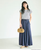 水洗牛仔抽繩A字長裙 (Flowy denim flared skirt)