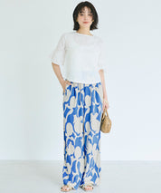 渡假感花樣休閒寬褲 (Rayon geometric pattern pants)