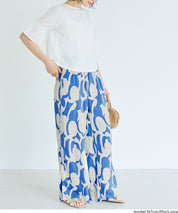 渡假感花樣休閒寬褲 (Rayon geometric pattern pants)