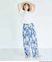 渡假感花樣休閒寬褲 (Rayon geometric pattern pants)