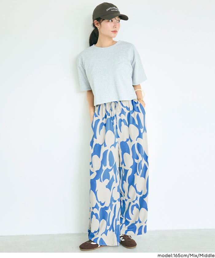 渡假感花樣休閒寬褲 (Rayon geometric pattern pants)