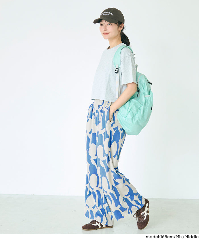 渡假感花樣休閒寬褲 (Rayon geometric pattern pants)