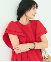 日系凹凸肌理荷葉袖娃娃拼接連身裙 (Soccer flared sleeve dress)