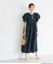 日系凹凸肌理荷葉袖娃娃拼接連身裙 (Soccer flared sleeve dress)