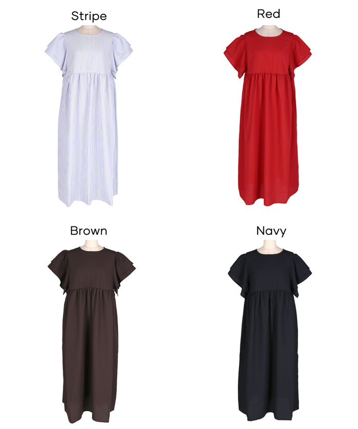 日系凹凸肌理荷葉袖娃娃拼接連身裙 (Soccer flared sleeve dress)