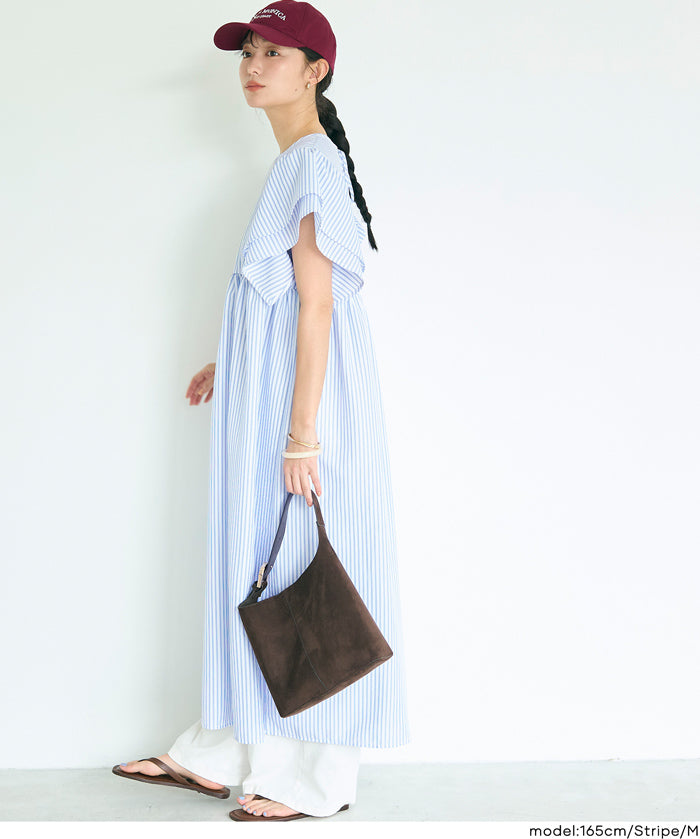 日系凹凸肌理荷葉袖娃娃拼接連身裙 (Soccer flared sleeve dress)