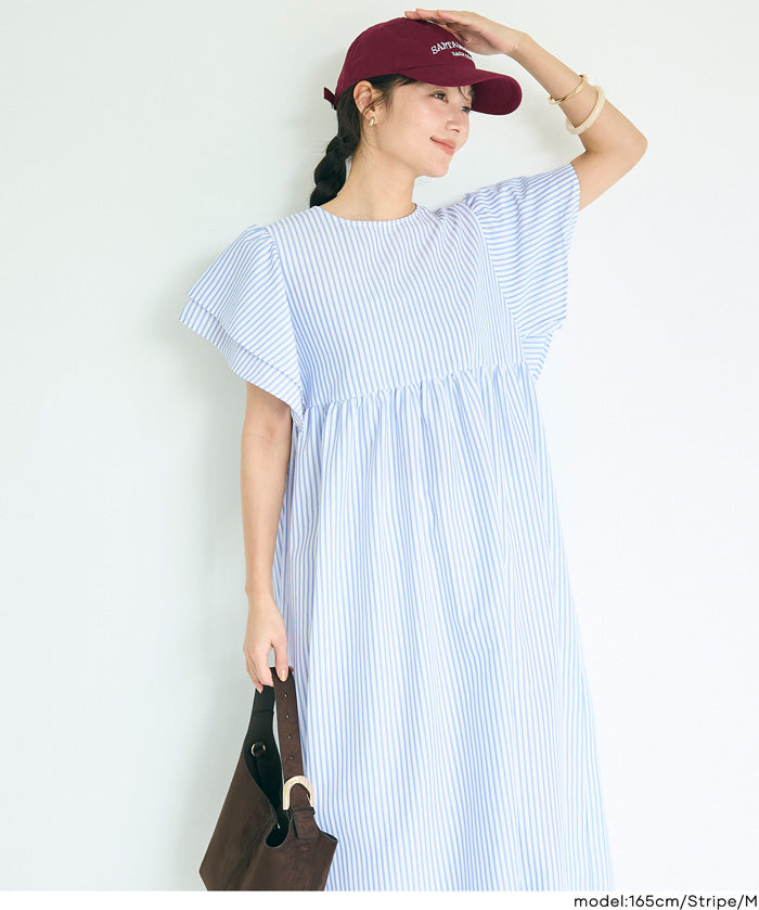 日系凹凸肌理荷葉袖娃娃拼接連身裙 (Soccer flared sleeve dress)
