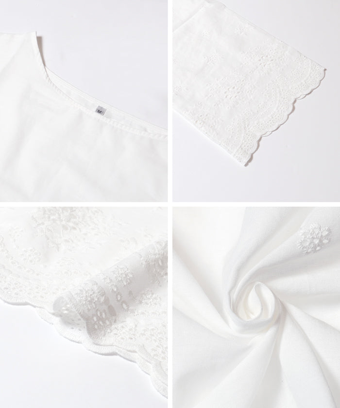 森系棉質蕾絲長袖上衣