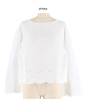 森系棉質蕾絲長袖上衣