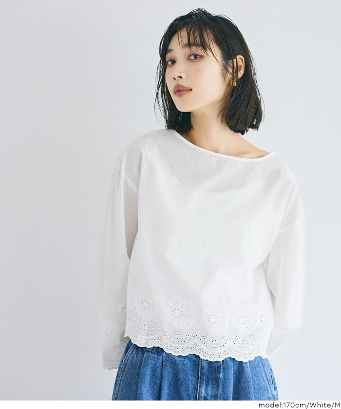 森系棉質蕾絲長袖上衣