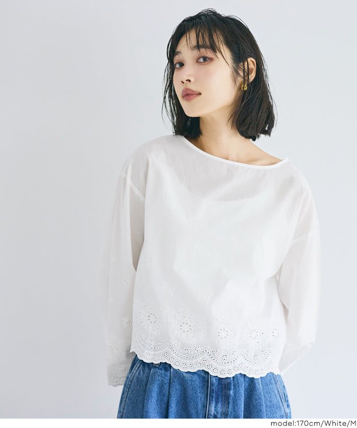 森系棉質蕾絲長袖上衣