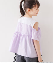 童裝露肩設計條紋拼接上衣