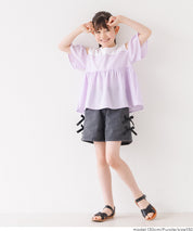 童裝露肩設計條紋拼接上衣