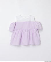 童裝露肩設計條紋拼接上衣