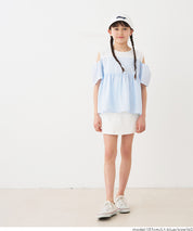 童裝露肩設計條紋拼接上衣