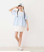 童裝露肩設計條紋拼接上衣