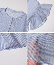 條紋空氣感透膚荷葉襯衫 (Striped sheer ruffle blouse)