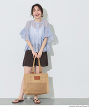 條紋空氣感透膚荷葉襯衫 (Striped sheer ruffle blouse)