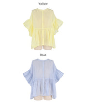 條紋空氣感透膚荷葉襯衫 (Striped sheer ruffle blouse)